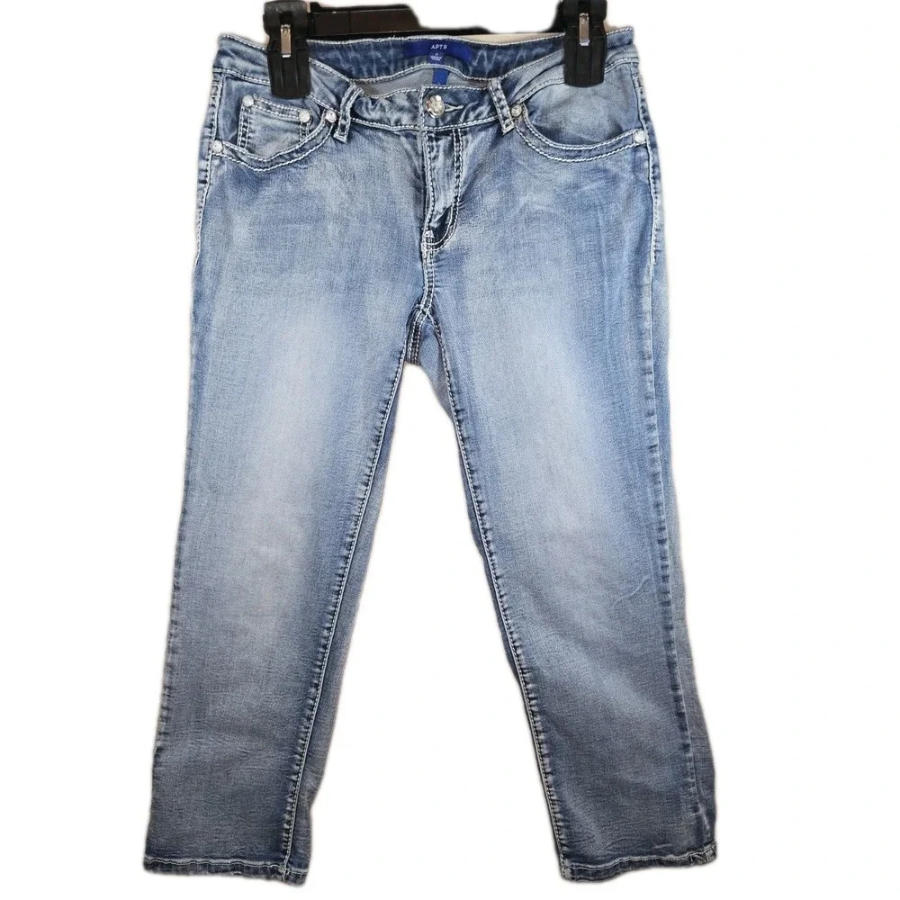 Apt 9 Womens‎ Denim Jean Pants Bling Buttons Accent Pockets